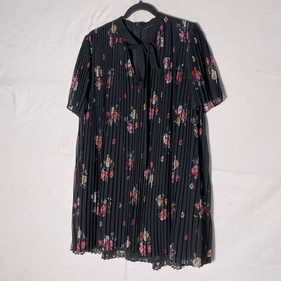 Zara Pants - Zara Woman Black Floral Pleated Mini Dress With Jumpsuit Underneath M